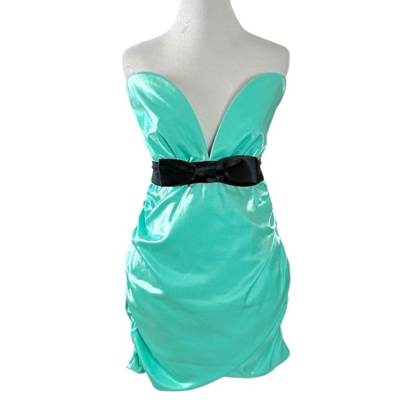Superdown Lexi Sweetheart Mini Dress in Teal Size XS NWT Mermaid Blue Bow - Picture 7 of 14